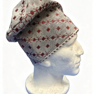 Silver and Burgundy coloured Aso-Oke Cap