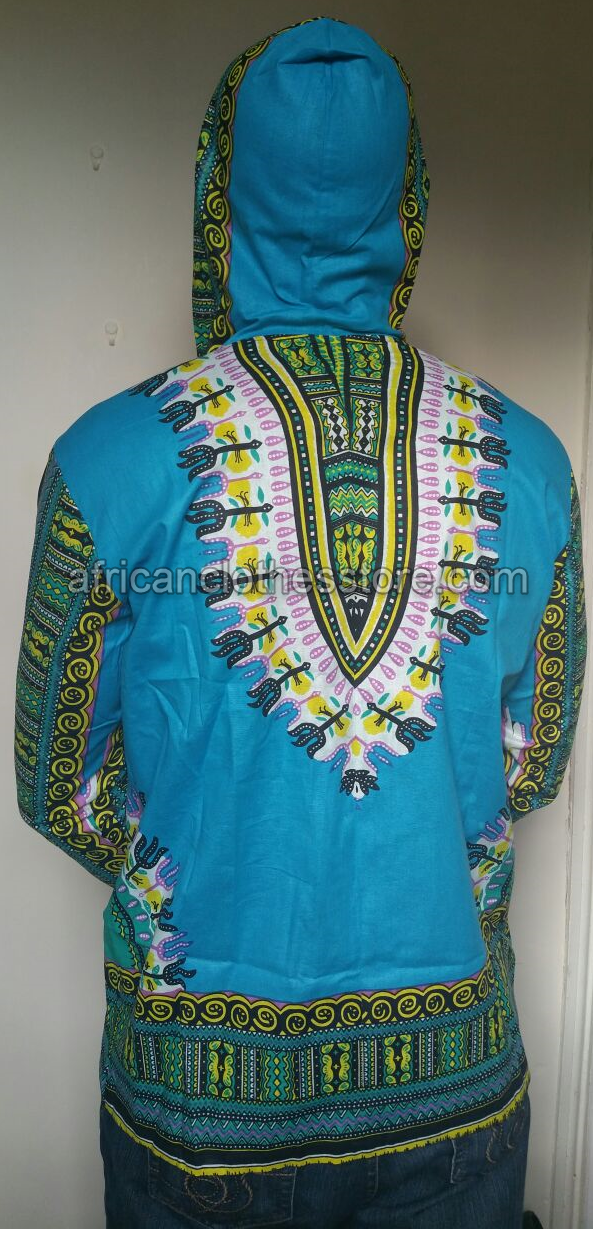 Traditional African Print Dashiki hoodie Blue unisex 