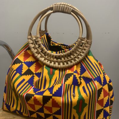 Woven Handle Kente Handbag
