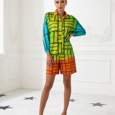 Sunset Gradient Ankara Shirt & Shorts Set