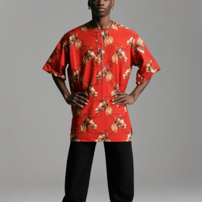 Crimson Floral Ankara Shirt