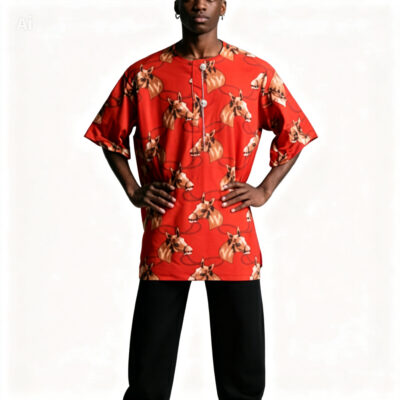 Men's Floral Top - Crimson