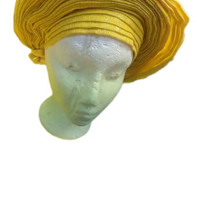 Ready Made African Head Tie (Auto Gele – Yellow Iboru)