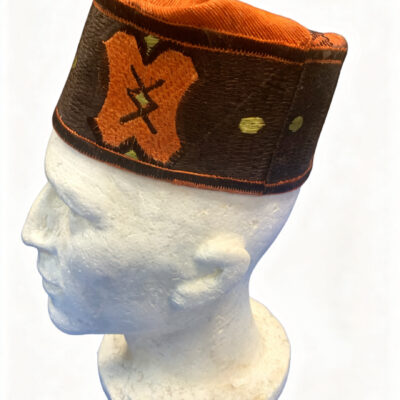 Burnt Orange & Chocolate Hand Made Aso-oke Hat
