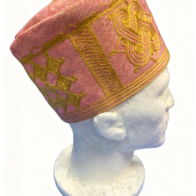 Sweet Pink with Gold Hand Made Aso-oke Hat