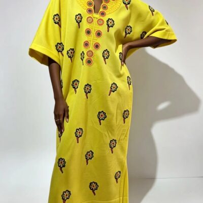 Women's Yellow Designer African Dress with Matching Headwrap