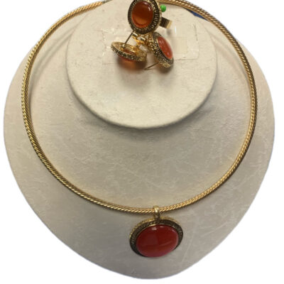 Gold-Plated Coral Choker & Earring Jewelry Set