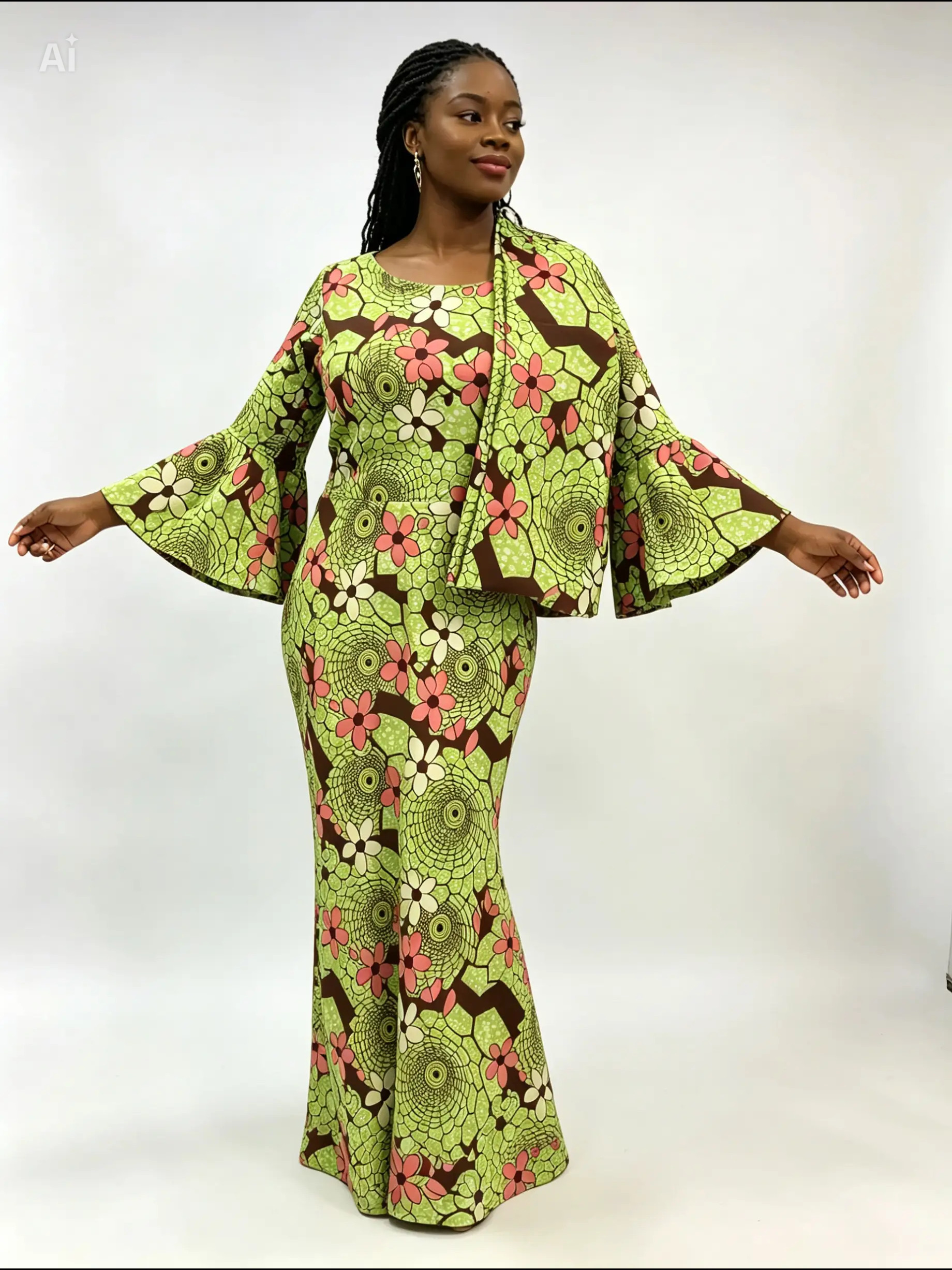 Women's Ankara Long Gown with Matching Scarf