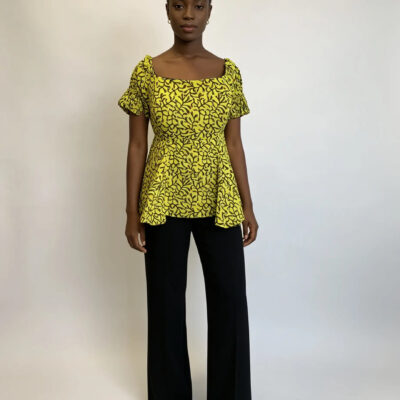 Off-Shoulder Ankara Top – Lemon Yellow Print