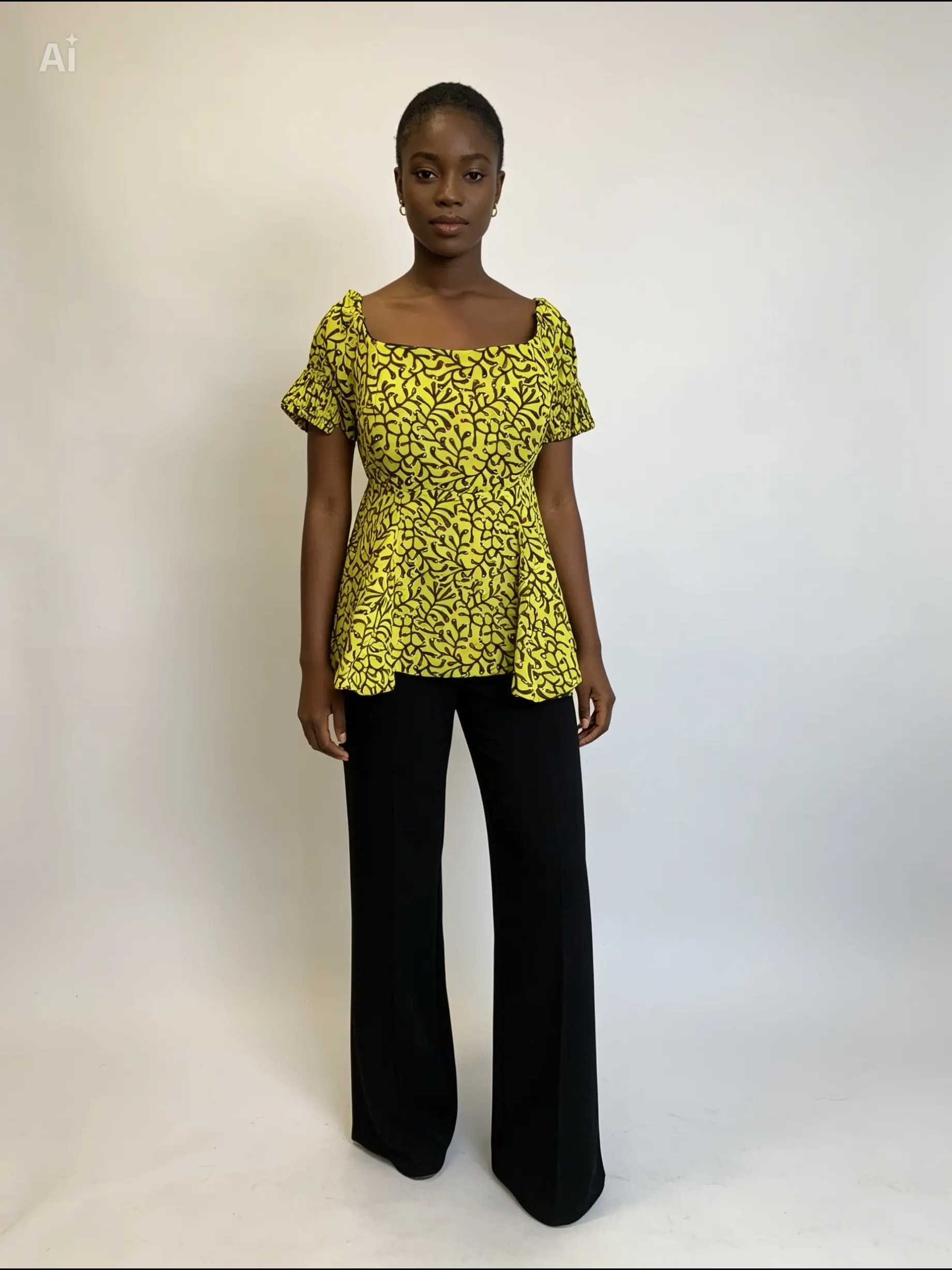 Off-Shoulder Ankara Top – Lemon Yellow Print