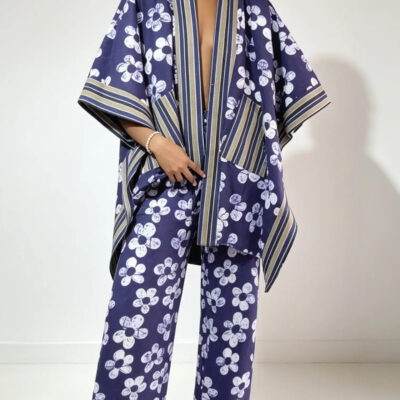 Women's Tie-Dye Trouser Suit with Aso Oke Detail