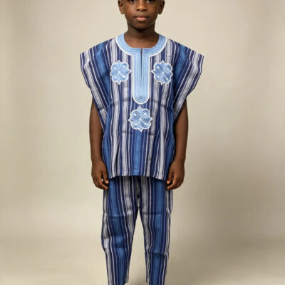 Boys’ Hand-Woven African Two-Piece Suit – Royal Blue