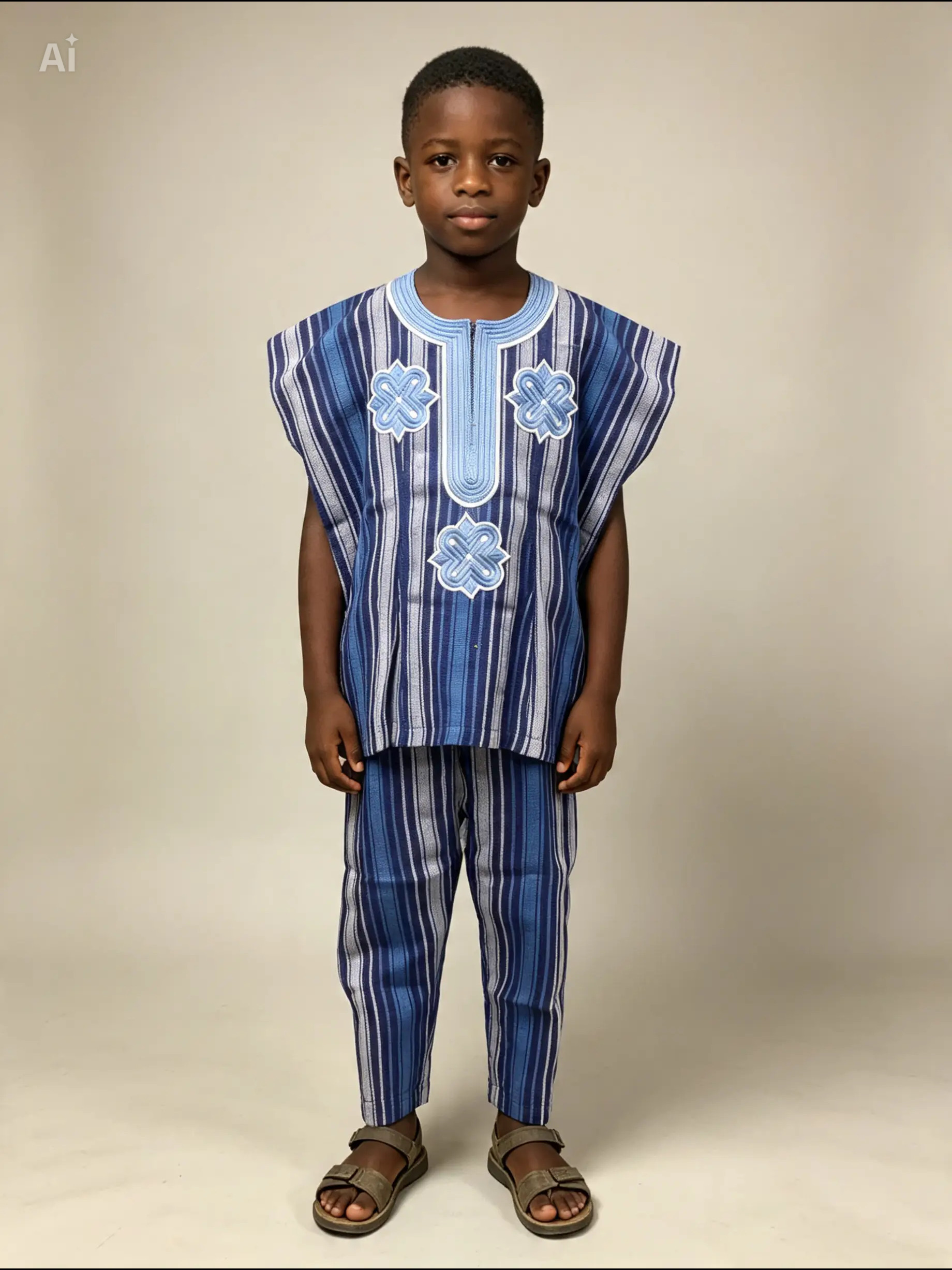 Boys’ Hand-Woven African Two-Piece Suit – Royal Blue