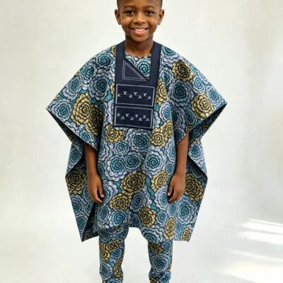 Boys’ Ankara Three-Piece Agbada Suit – Ages 8–12