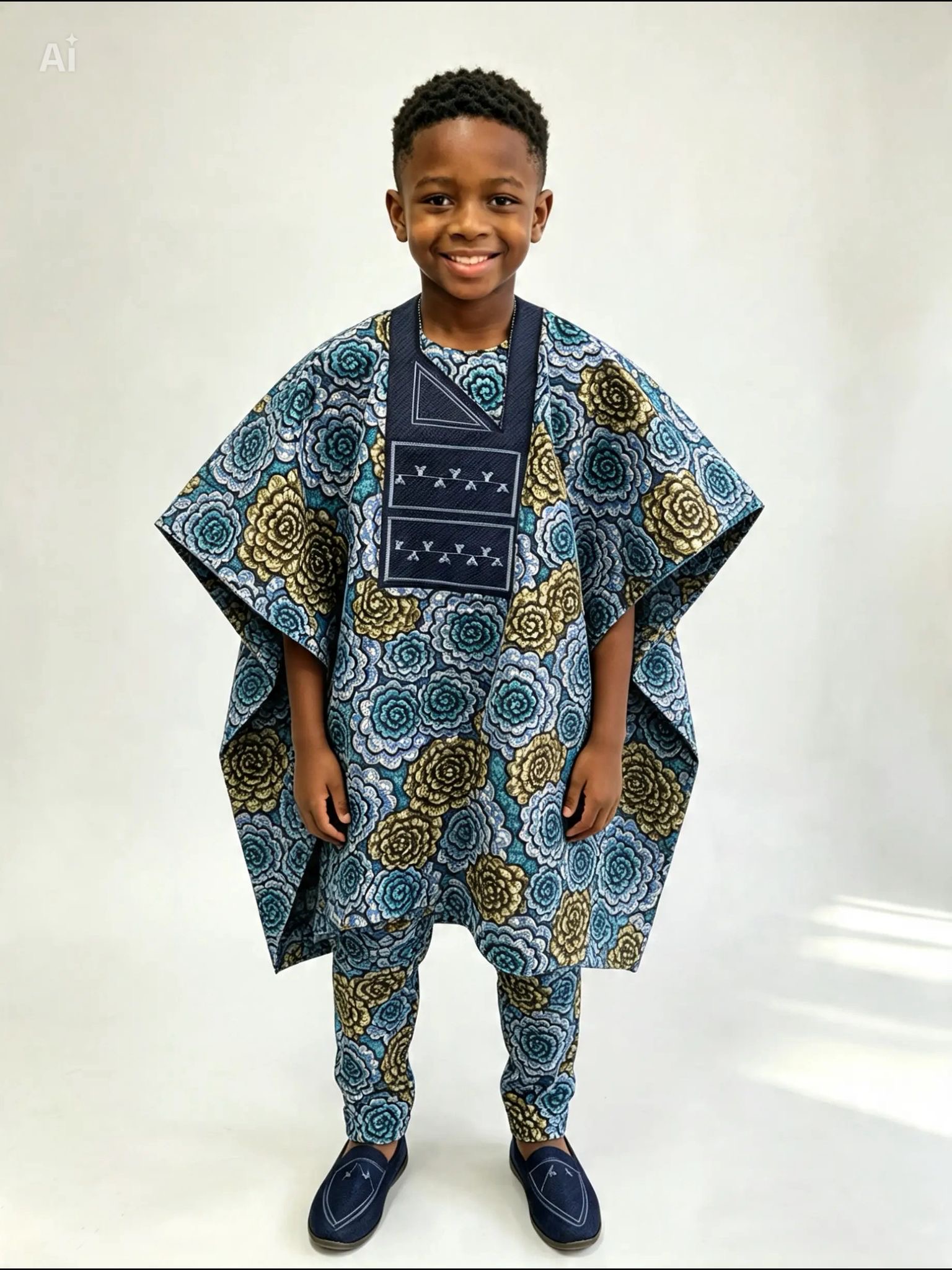 Boys’ Ankara Three-Piece Agbada Suit – Ages 8–12