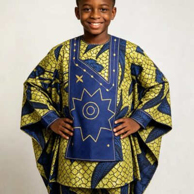 Boys’ Ankara Agbada Suit – Ages 8–12