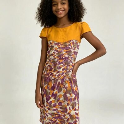 Girls’ Ankara and Satin Combination Dress – Ages 10–12